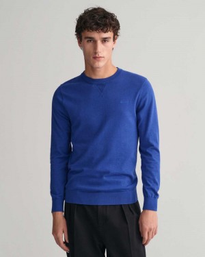 Gant Fine Cotton Crew Neck Men's Sweater College Blue | SUVXN-4193