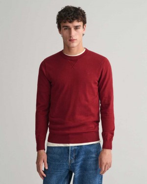 Gant Fine Cotton Crew Neck Men's Sweater Plumped Red | VZNEB-0982