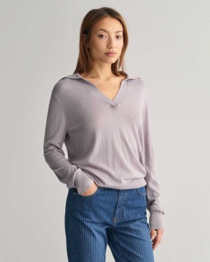 Gant Fine Knit Rugger Women's Sweater Mid Grey | EPAON-4890