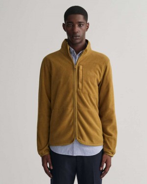 Gant Fleece Zip Men's Jackets Mustard Beige | JOTSD-6472