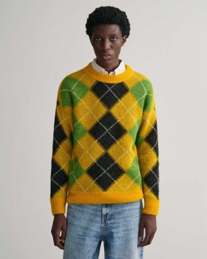 Gant Furry Argyle Crew Neck Men's Sweater Sunflower Yellow | ZTRON-7321