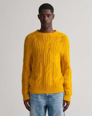 Gant Furry Cable Knit Crew Neck Men's Sweater Sunflower Yellow | EAWQJ-3214