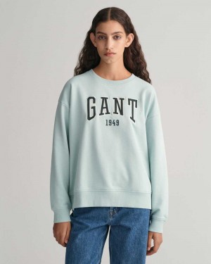 Gant GANT Graphic Crew Neck Women's Sweatshirts Dusty Turquoise | QPYSR-8719