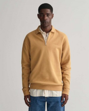 Gant GANT Icon Half-Zip Men's Sweatshirts Wheat Beige | CUATQ-6523