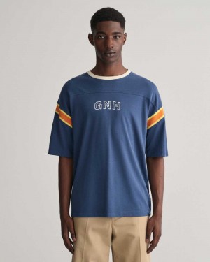 Gant GANT New Haven Graphic Men's T-Shirt Dusty Blue Sea | MXCPY-4015