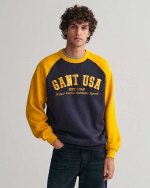 Gant GANT USA Crew Neck Men's Sweatshirts Evening Blue | HERLS-3015