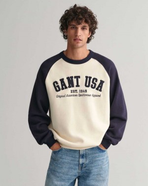 Gant GANT USA Crew Neck Women's Sweatshirts Cream | APJLG-3879