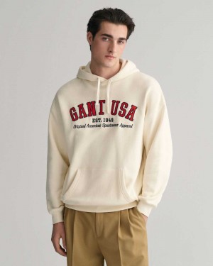 Gant GANT USA Men's Hoodie Cream | VRANW-0256