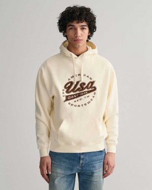 Gant GANT USA Men's Hoodie Cream | WQXUT-5047