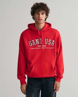 Gant GANT USA Men's Hoodie Rich Red | VJLUO-1265