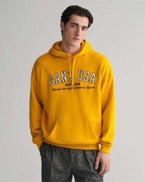 Gant GANT USA Men's Hoodie Sunflower Yellow | EQHRI-5987