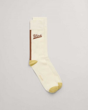 Gant GANT USA Men's Socks Cream | LQGPY-3219