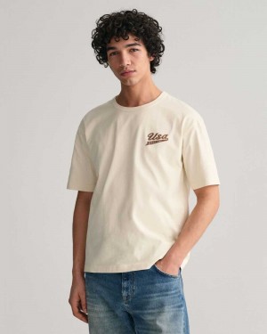 Gant GANT USA Men's T-Shirt Cream | BDLWQ-9853