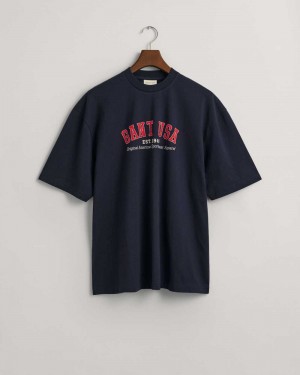 Gant GANT USA Men's T-Shirt Evening Blue | VGIFH-8470