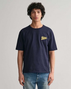 Gant GANT USA Men's T-Shirt Evening Blue | CHLEA-5719