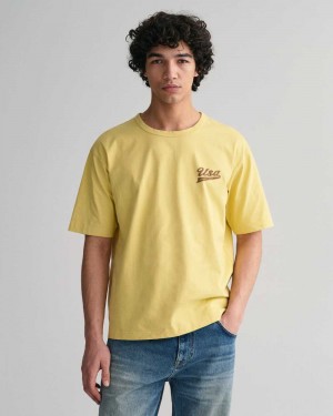 Gant GANT USA Men's T-Shirt Light Mustard Yellow | SLFJM-2951