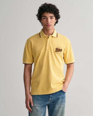 Gant GANT USA Piqué Men's Polo Shirt Light Mustard Yellow | EYUJL-6349