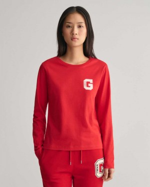 Gant G Crew Neck Long Sleeve Women's T-Shirt Ruby Red | MAELP-9382