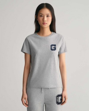 Gant G Crew Neck Women's T-Shirt Grey Melange | REFAO-1063