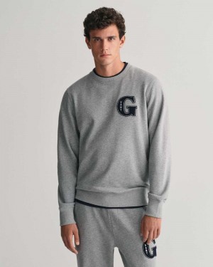 Gant G Graphic Crew Neck Men's Sweatshirts Grey Melange | CRIZS-8327