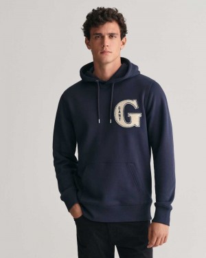 Gant G Graphic Men's Hoodie Evening Blue | GYNLC-3608