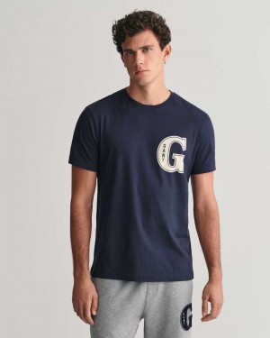 Gant G Graphic Men's T-Shirt Evening Blue | NIWLM-3074