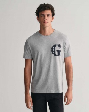 Gant G Graphic Men's T-Shirt Grey Melange | EUFDK-2859