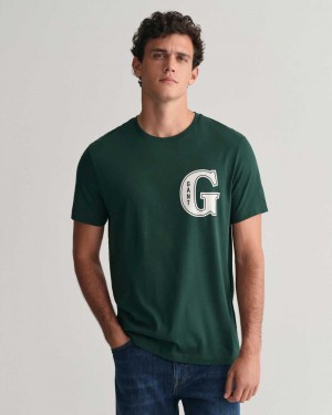 Gant G Graphic Men's T-Shirt Tartan Green | YZONG-1836