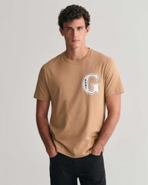 Gant G Graphic Men's T-Shirt Warm Khaki | FSRTX-1893