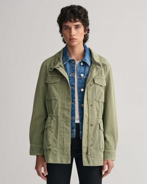 Gant Garment-Dyed Field Women's Jackets Oil Green | WPVCU-2841