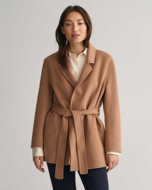 Gant Handstitched Belted Women's Blazer Warm Khaki | KBNXU-6492