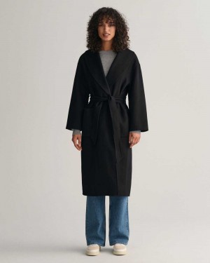 Gant Handstitched Belted Women's Coats Ebony Black | HDRTS-9043