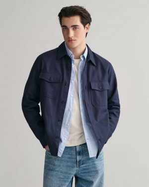 Gant Heavy Twill Over Men's Shirts Marine | WLEOQ-9512