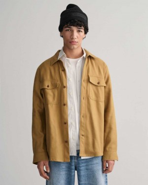 Gant Heavy Twill Over Men's Shirts Mustard Beige | YVIHK-6579