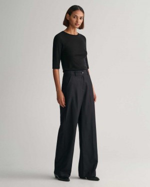 Gant High-Waisted Straight Leg Women's Pants Ebony Black | YQCXN-0426