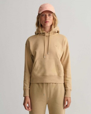 Gant Icon G Essential Women's Hoodie Dark Khaki | JDRCK-7315