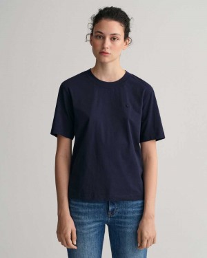 Gant Icon G Essential Women's T-Shirt Evening Blue | HCNGM-0467