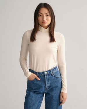 Gant Jersey Long Sleeve Turtleneck Women's Sweater Linen | JFCQE-3610