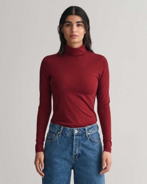 Gant Jersey Long Sleeve Turtleneck Women's Sweater Plumped Red | JNOWY-9724