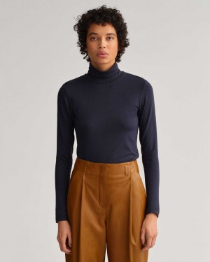 Gant Jersey Long Sleeve Turtleneck Women's Sweater Evening Blue | KWZYS-2741