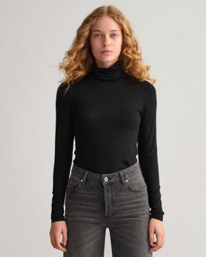 Gant Jersey Long Sleeve Turtleneck Women's Sweater Black | MACDZ-1439