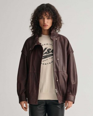 Gant Leather Women's Jackets Mahogany Brown | HYWCG-8315