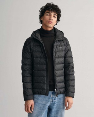 Gant Light Down Hood Men's Jackets Black | OKUYI-6384