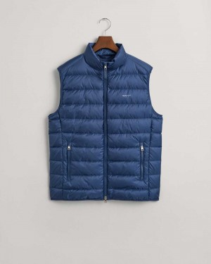 Gant Light Down Men's Vest Dusty Blue Sea | KDVQI-3981