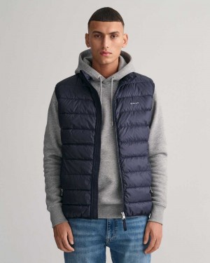 Gant Light Down Men's Vest Evening Blue | GAVSL-6849