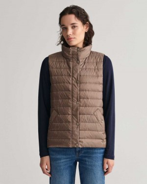 Gant Light Down Women's Vest Desert Brown | FJWXY-3085