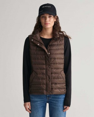 Gant Light Down Women's Vest Rich Brown | ODSPL-7094