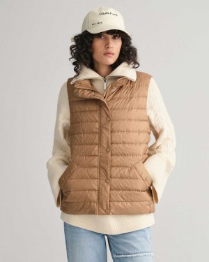 Gant Light Down Women's Vest Warm Khaki | ANSBR-1905