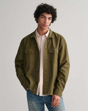 Gant Light Twill Over Men's Shirts Dark Cactus | SFQHU-5498