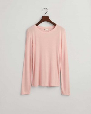 Gant Lightweight Long Sleeve Women's T-Shirt Faded Pink | GDMWJ-4563